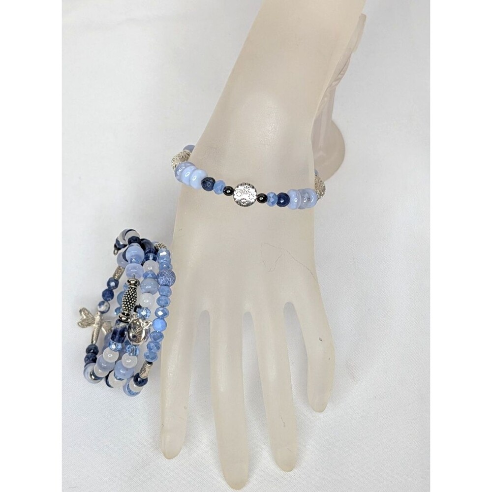 Adjustable Bracelet Set - Mixed Blue Gemstones & Silver - Picture 11 of 12